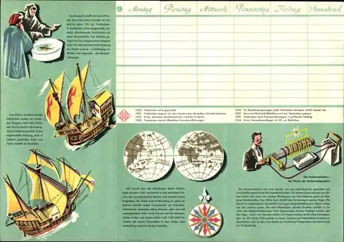 Stundenplan Telefunken, Funkpeilung auf See, Segelschiffe, SOS auf hoher See um 1960