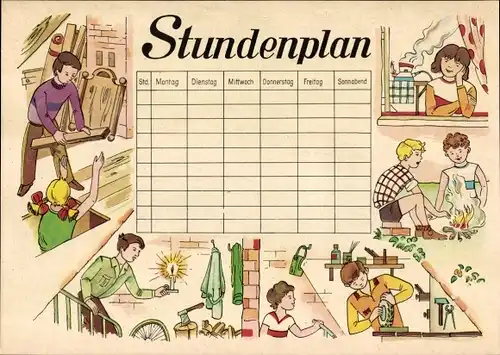 Stundenplan DDR Verlag Junge Welt Berlin, fleißige Kinder, Beilage 1984