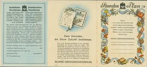 Stundenplan Allianz Versicherungen, Spare, lerne, leiste was um 1960