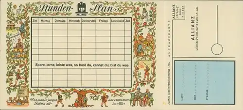 Stundenplan Allianz Versicherungen, Spare, lerne, leiste was um 1960