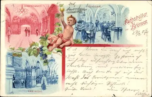Litho Hansestadt Bremen, Ratskeller, Senatszimmer, Kaminecke, Echosaal