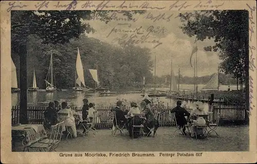 Ak Berlin Zehlendorf Wannsee Moorlake, Restaurant Friedrich Braumann, Terrasse