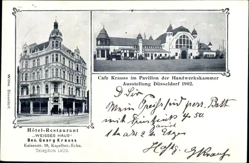 Ak Düsseldorf am Rhein, Cafe Krause im Pavillon der Handwerkskammer, Hotel-Restaurant Weißes Haus