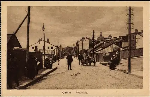 Ak Cholm Russland, Blick in die Poststraße, Anwohner