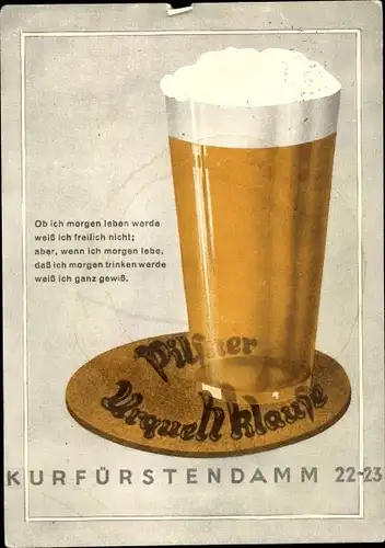 Ak Bierglas, Pilsner Urquell Klause, Kurfürstendamm 22-23