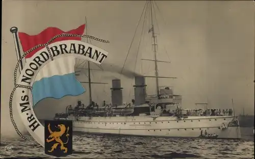 Ak Niederländisches Kriegsschiff, Hr. Ms. Noordbrabant, Wappen, Flagge
