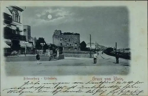 Mondschein Ak Rüdesheim am Rhein, Brömserburg