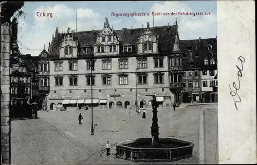 Ak Coburg in Oberfranken, Regierungsgebäude und Markt von der Ketschengasse aus