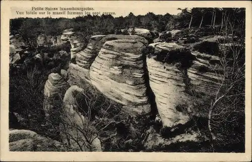 Ak Luxemburg, Petite Suisse Luxembourgeoise, Vue totale sur le massif formant les sept gorges