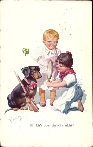 Künstler Ak Feiertag, Karl Dackel, Kinder, Bin ich's oder bin ich's nicht