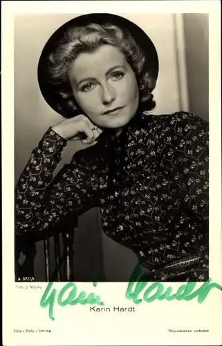 Ak Schauspielerin Karin Hardt, Portrait, Autogramm, Hut