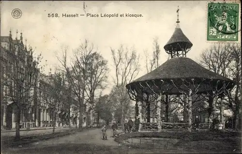 Ak Hasselt Flandern Limburg, Place Leopold et kiosque