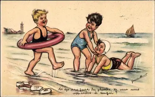Künstler Ak Bouret, Germaine, Kinder am Strand