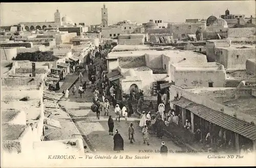 Ak Kairouan Tunesien, Vue générale de la Rue Saussier