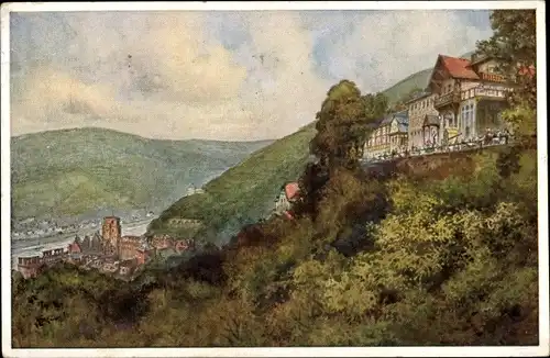 Ak Heidelberg am Neckar, Gaststätte Molkenkrug, Blick auf Schloss und Neckartal