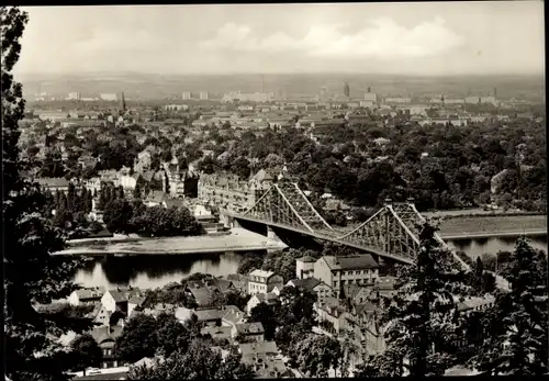 Ak Dresden Loschwitz, Blick von Oberloschwitz zum Blauen Wunder, Brücke