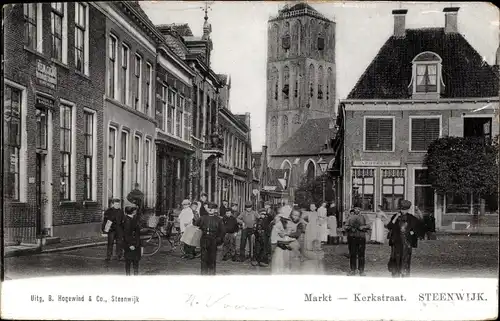 Ak Steenwijk Steenwijkerland Overijssel, Markt, Kerkstraat