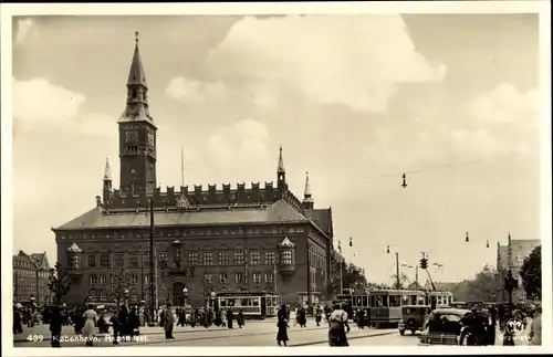 Ak København Kopenhagen Dänemark, Raadhuset, Straßenbahn