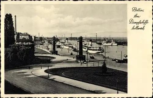 Ak Szczecin Stettin Pommern, Am Dampfschiffsbollwerk