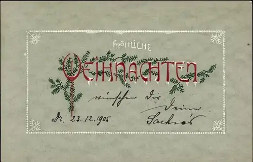 Präge Passepartout Ak Glückwunsch Weihnachten, Tannenzweige
