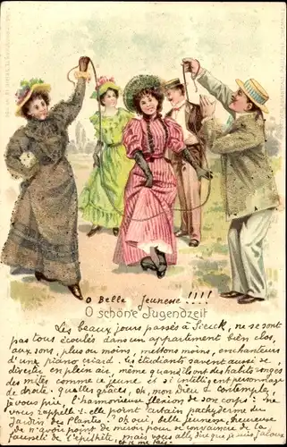 Litho O schöne Jugendzeit, Frau beim Seilspringen, Glitzer