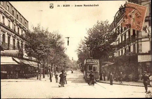Ak Dijon Côte d'Or, Avenue Marechal Foch, Straßenbahn
