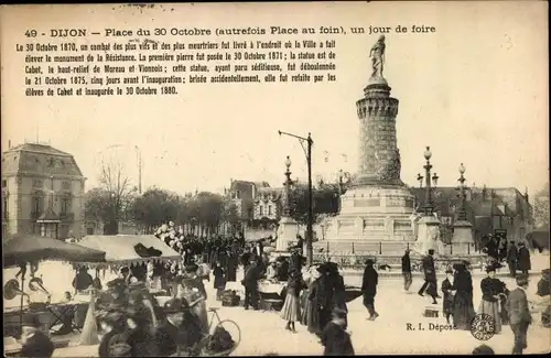 Ak Dijon Côte d'Or, Place du 30 Octobre, un jour de foire, 1870