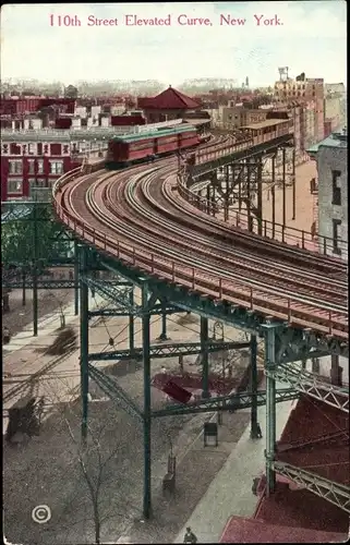 Ak New York City USA, 110th Street elevated curve, Bahnstrecke