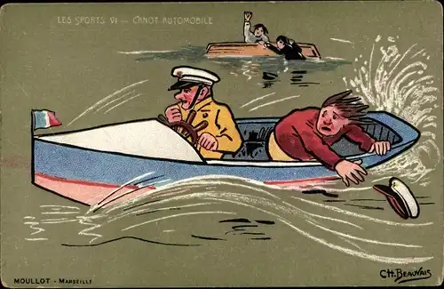 Künstler Ak Beauvais, Ch., Les Sports VI, Canot Automobile, Motorboot