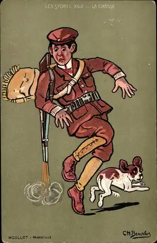 Künstler Ak Beauvais, Ch., Les Sports, XXIX, la Chasse, Jäger, Hund