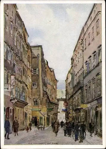 Künstler Ak F. Weidinger, Linz an der Donau Oberösterreich, Pfarrgasse