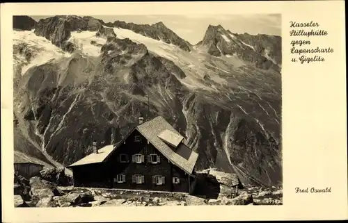 Ak Gigalitz Tirol Österreich, Kasseler Stilluphütte gegen Lapenscharte