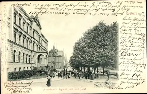 Ak Hansestadt Rostock, Promenade, Gymnasium, Post