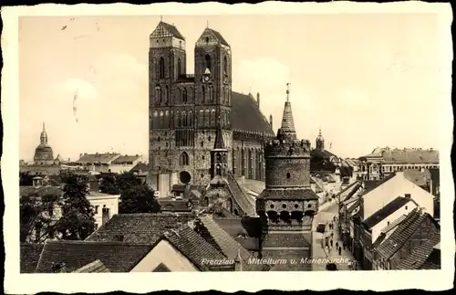 Ak Prenzlau in der Uckermark, Mittelturm und Marienkirche