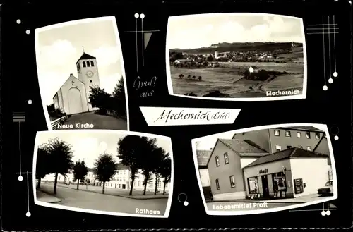 Ak Mechernich in der Eifel, Kirche, Teilansicht, Rathaus, Geschäft Post