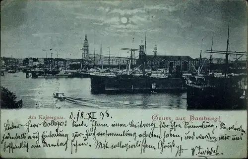 Mondschein Ak Hamburg Mitte Altstadt, Kaiserkai