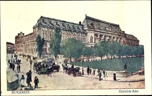 Ak București Bukarest Rumänien, Gerichtsamt, Pferdebahn