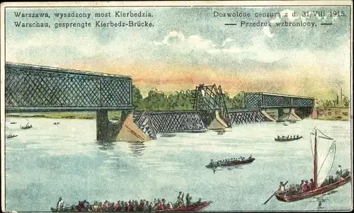 Ak Warszawa Warschau Polen, Gesprengte Kerbedzbrücke