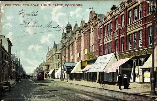 Ak Boscombe Bournemouth Dorset England, Christchurch Road and Theatre