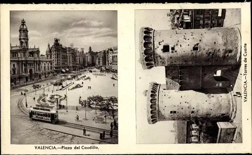 Ak Valencia Stadt Spanien, Plaza del Caudillo, Torres de Cuarte