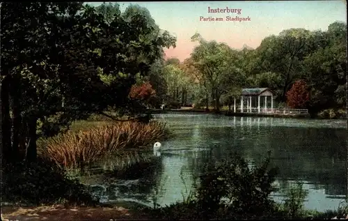 Ak Tschernjachowsk Insterburg Ostpreußen, Wasserpartie am Stadtpark