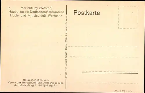 Ak Malbork Marienburg Westpreußen, Hoch- und Mittelschloss