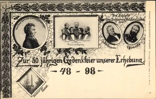 Ak Zur 50 jährigen Gedenkfeier der Erhebung 1848, Schleswig Holstein, Bellmann, Chemnitz