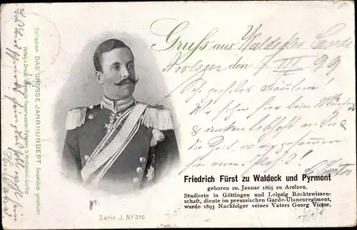 Ak Porträt Friedrich Fürst zu Waldeck und Pyrmont