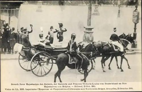 Ak Kaiser Wilhelm II, Kaiserin Auguste Viktoria, Prinzessin Victoria Louise, Besuch in Belgien