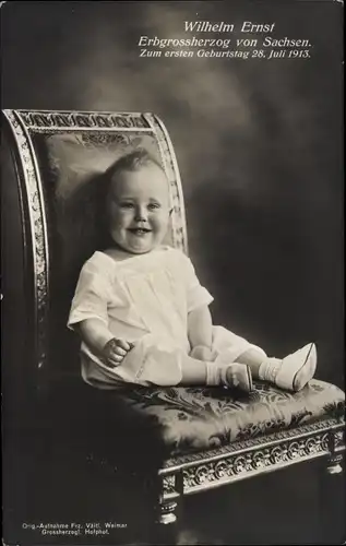 Ak Erbgroßherzog Wilhelm Ernst von Sachsen, erster Geburtstag 1913