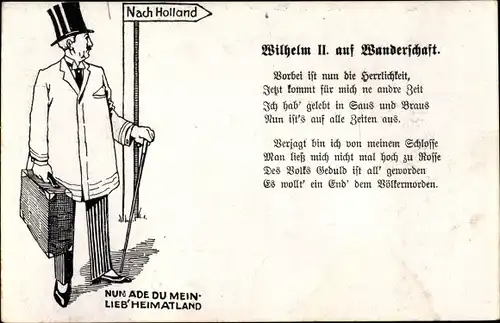 Gedicht Ak Wilhelm II auf Wanderschaft, Exil, Vorbei ist nun die Herrlichkeit