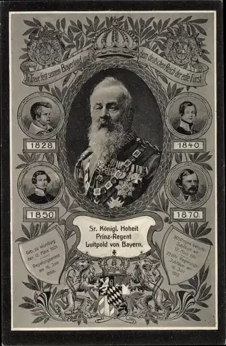 Wappen Ak Prinzregent Luitpold von Bayern, Portrait