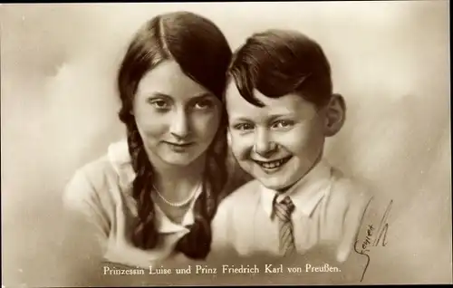 Ak Prinzessin Luise und Prinz Friedrich Karl, Kinder des Prinzenpaares Sigismund von Preußen