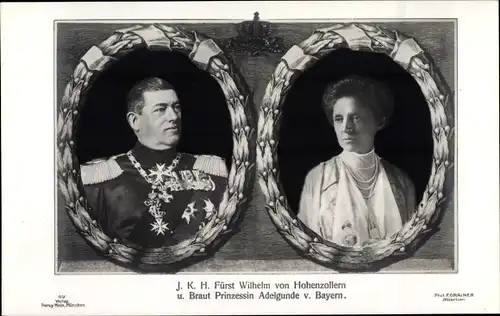 Ak Fürst Wilhelm von Hohenzollern, Prinzessin Adelgunde von Bayern, Portrait